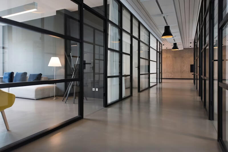 Premium corporate office corridor representing German legal address